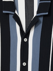 Reiss Navy Multi Albers Striped Cuban-Collar Shirt - Image 6 of 6