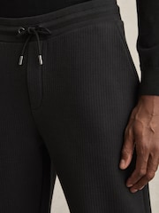 Reiss Washed Black Bow Cotton-Blend Ribbed Drawstring Joggers - Image 4 of 6