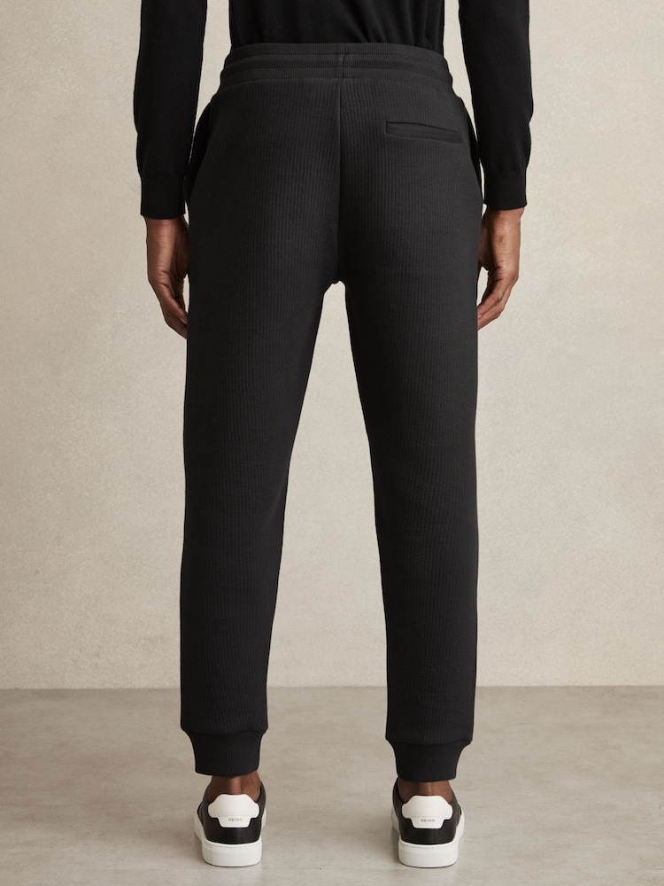 Reiss Washed Black Bow Cotton-Blend Ribbed Drawstring Joggers - Image 5 of 6