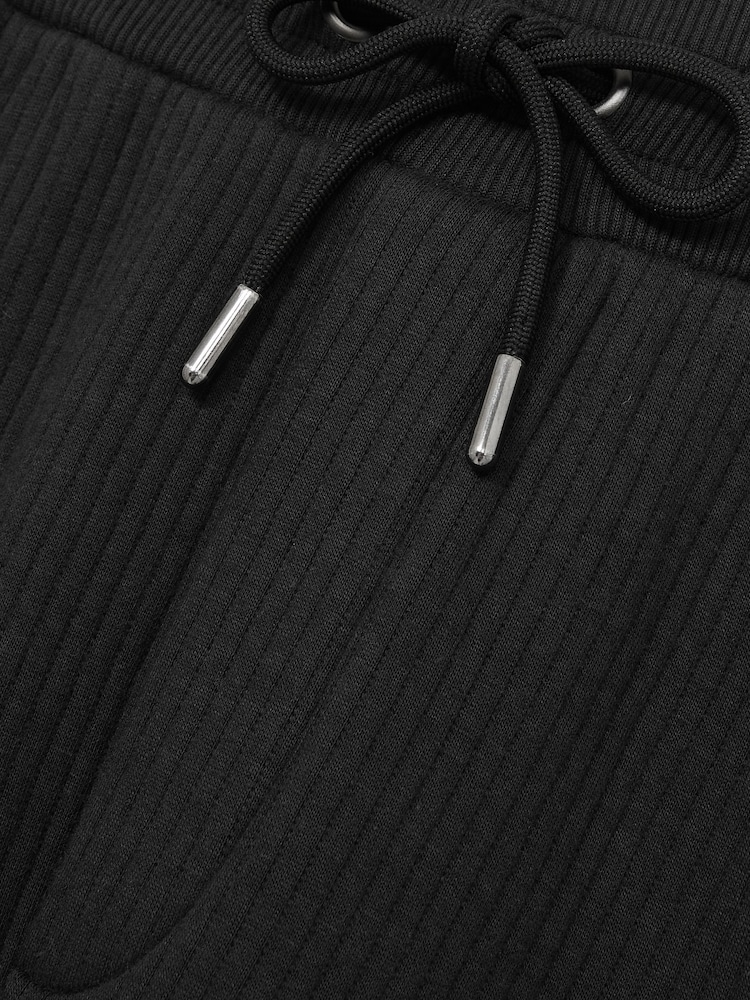 Reiss Washed Black Bow Cotton-Blend Ribbed Drawstring Joggers - Image 6 of 6