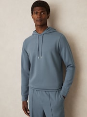 Reiss Airforce Blue Fabien Interlock Jersey Drawstring Hoodie - Image 1 of 6