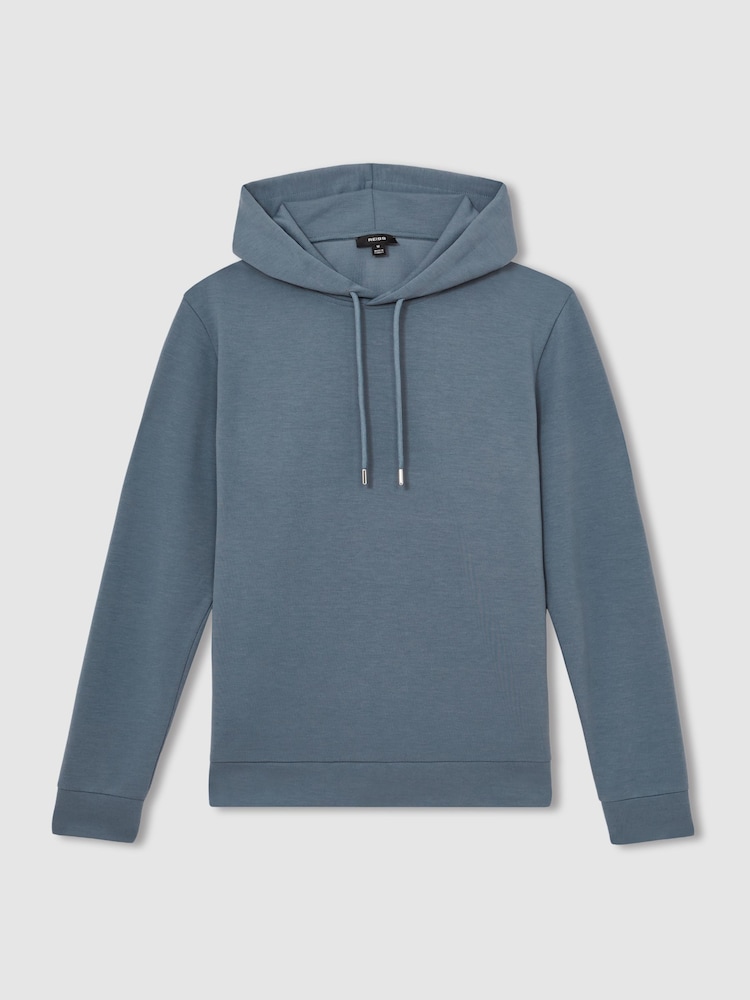 Reiss Airforce Blue Fabien Interlock Jersey Drawstring Hoodie - Image 2 of 6