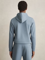 Reiss Airforce Blue Fabien Interlock Jersey Drawstring Hoodie - Image 5 of 6