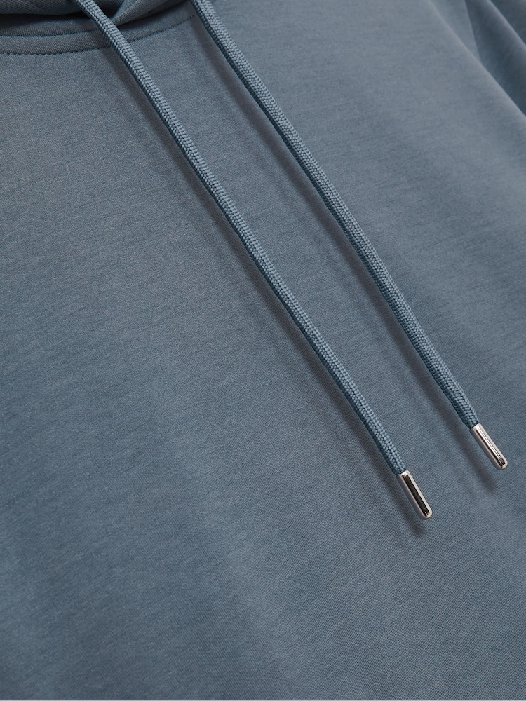 Reiss Airforce Blue Fabien Interlock Jersey Drawstring Hoodie - Image 6 of 6