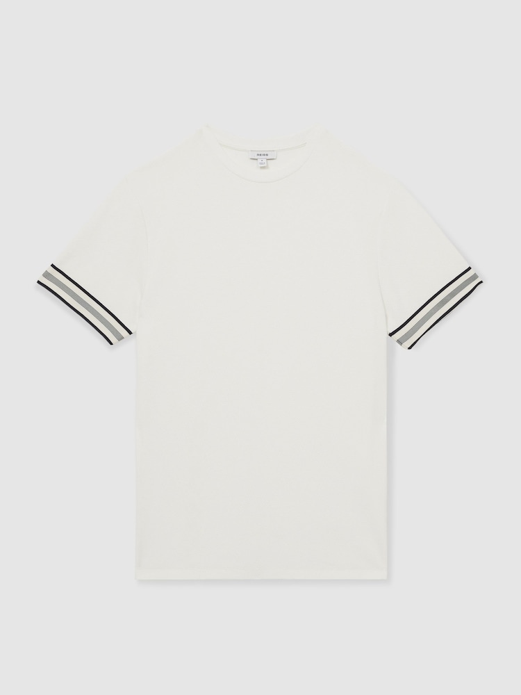 Reiss White Emmerson Tape-Cuff Textured T-Shirt - Image 2 of 6
