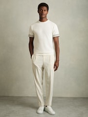 Reiss White Emmerson Tape-Cuff Textured T-Shirt - Image 3 of 6