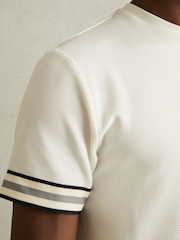 Reiss White Emmerson Tape-Cuff Textured T-Shirt - Image 4 of 6