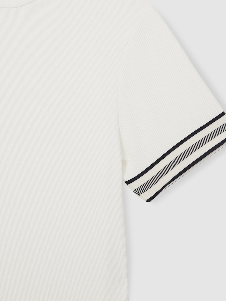 Reiss White Emmerson Tape-Cuff Textured T-Shirt - Image 6 of 6