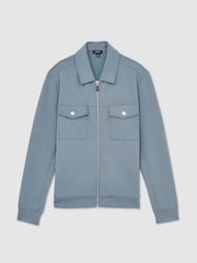 Reiss Airforce Blue Medina Interlock Jersey Zip-Through Overshirt - Image 2 of 6