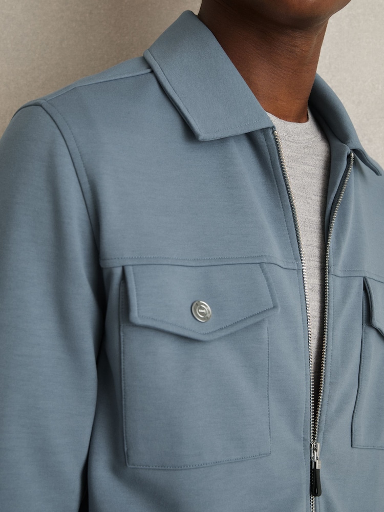 Bleu avio - Reiss Medina - Surchemise en jersey interlock zippé - Image 4 of 6