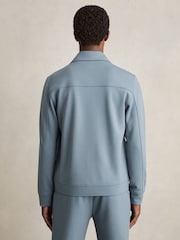 Reiss Airforce Blue Medina Interlock Jersey Zip-Through Overshirt - Image 5 of 6