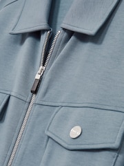 Reiss Airforce Blue Medina Interlock Jersey Zip-Through Overshirt - Image 6 of 6