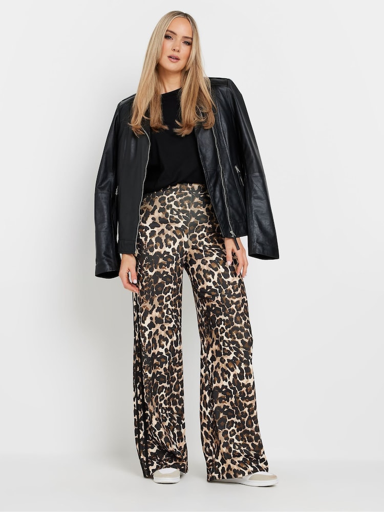 Long Tall Sally Natural Leopard Print Side Stripe Trousers - Image 1 of 5 Long Tall Sally Natural Leopard Print Side Stripe Trousers - Image 1 of 5
