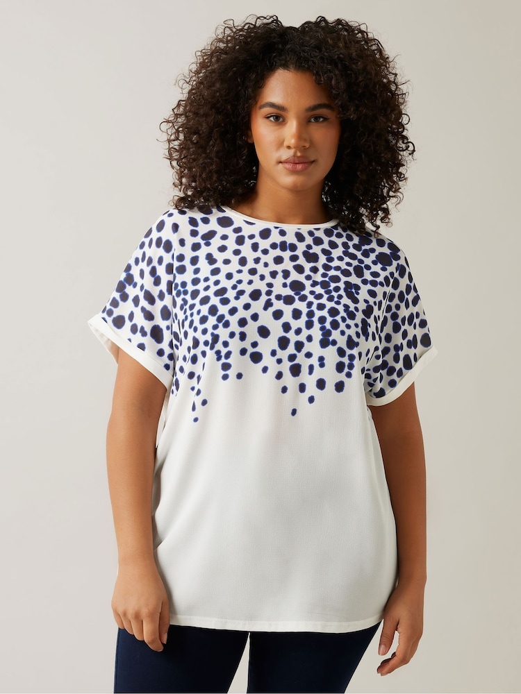 Evans Natural Placement Print Woven Jersey Top - Image 1 of 5
