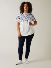 Evans Natural Placement Print Woven Jersey Top - Image 2 of 5