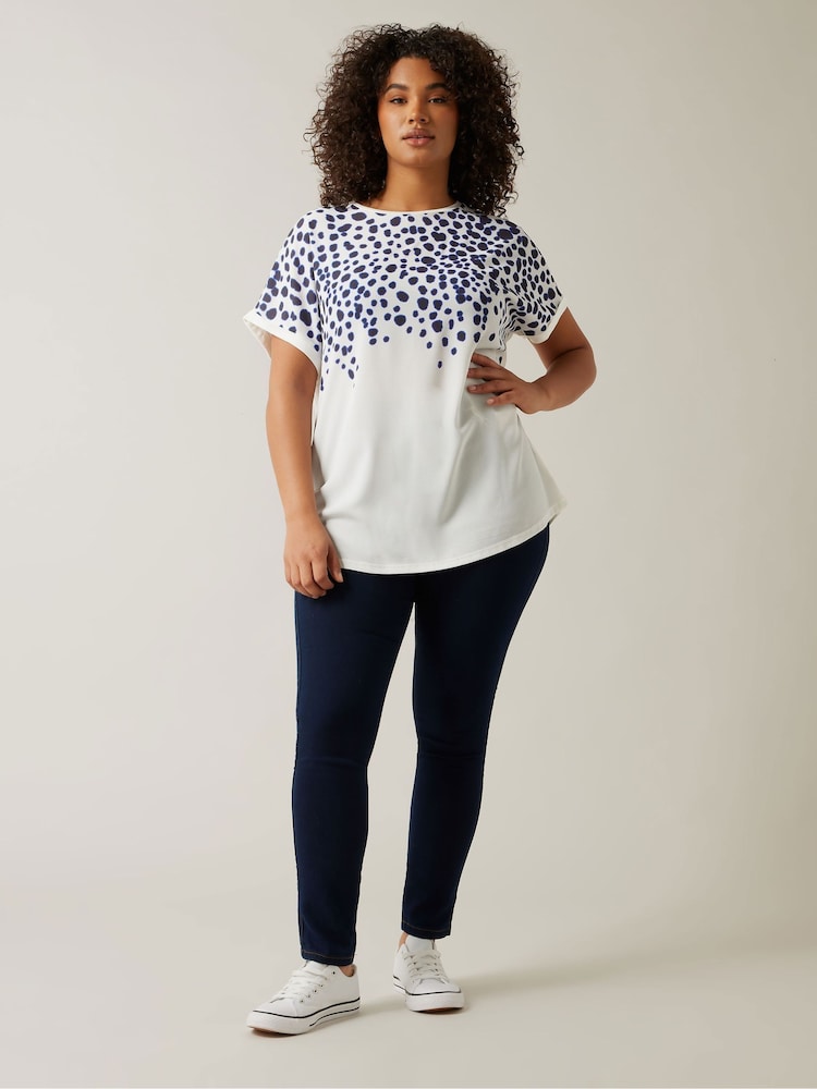 Evans Natural Placement Print Woven Jersey Top - Image 2 of 5