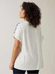 Evans Natural Placement Print Woven Jersey Top - Image 3 of 5