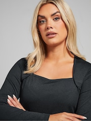 Yours Curve Black Bolero Neckline Ribbed Top - Image 4 of 4