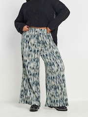 Yours Curve Blue Abstract Wide Leg Trousers - Image 1 of 5