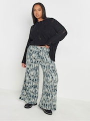 Yours Curve Blue Abstract Wide Leg Trousers - Image 2 of 5