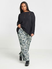 Yours Curve Blue Abstract Wide Leg Trousers - Image 3 of 5
