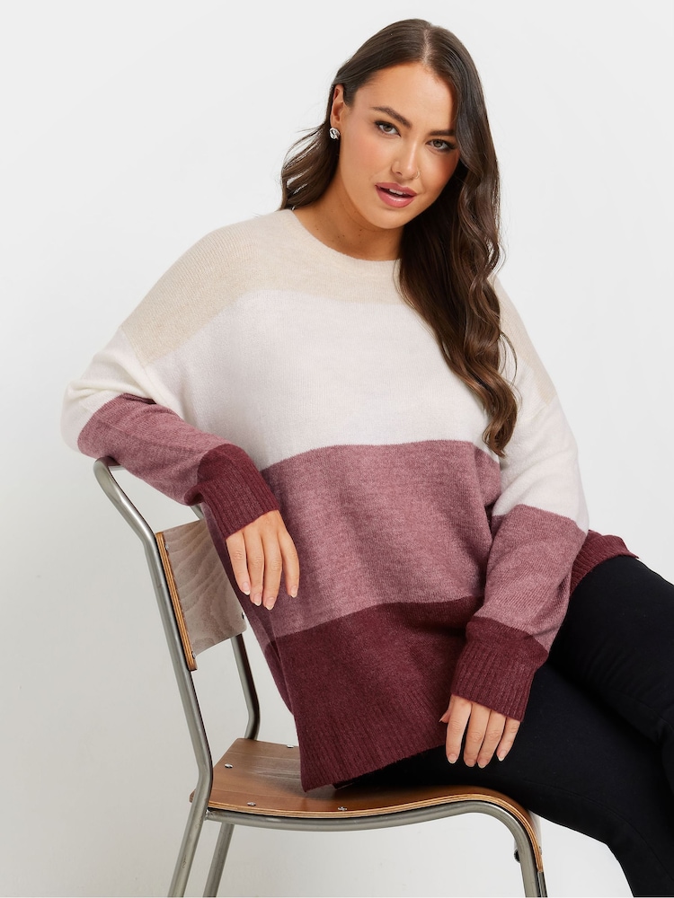 Yours Curve White/Red Colourblock Stripe Jumper - Image 1 of 5