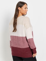 Yours Curve White/Red Colourblock Stripe Jumper - Image 3 of 5