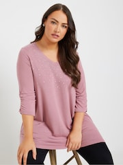 Yours Curve Pink Studded Swing Top - Image 1 of 5