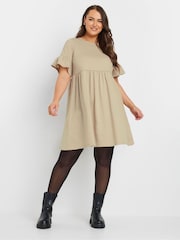 Yours Curve Natural Frill Sleeve Smock Tunic Dress - Image 1 of 5