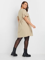 Yours Curve Natural Frill Sleeve Smock Tunic Dress - Image 2 of 5