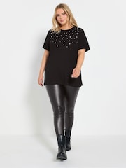 Yours Curve Black Knitted Gem T-Shirt - Image 3 of 5