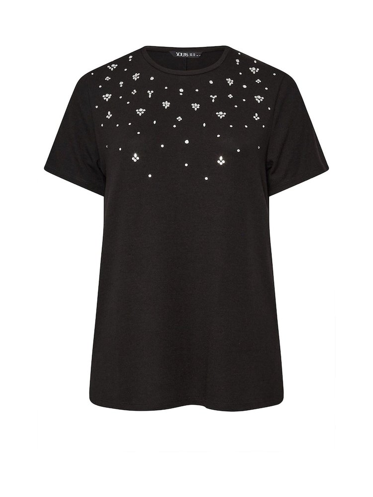 Yours Curve Black Knitted Gem T-Shirt - Image 5 of 5