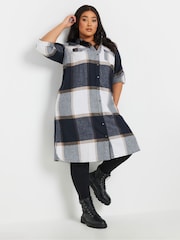 Yours Curve Navy Blue/White Check 100% Cotton Maxi Shirt - Image 2 of 5
