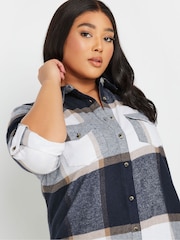 Yours Curve Navy Blue/White Check 100% Cotton Maxi Shirt - Image 4 of 5