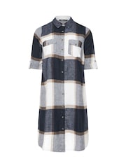 Yours Curve Navy Blue/White Check 100% Cotton Maxi Shirt - Image 5 of 5