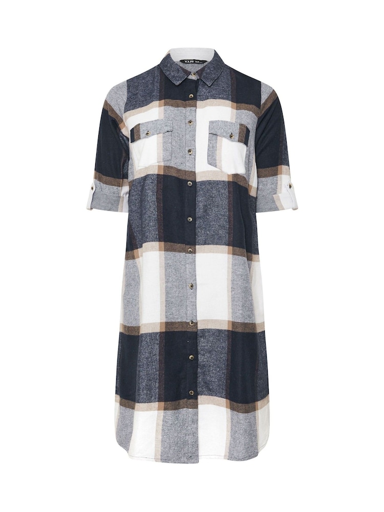 Yours Curve Navy Blue/White Check 100% Cotton Maxi Shirt - Image 5 of 5