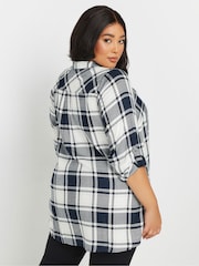 Yours Curve Navy Blue Check Print Boyfriend Shirt - Image 3 of 5