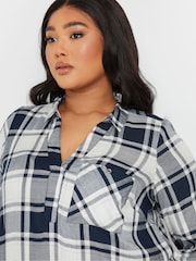 Yours Curve Navy Blue Check Print Boyfriend Shirt - Image 4 of 5