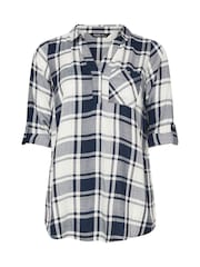 Yours Curve Navy Blue Check Print Boyfriend Shirt - Image 5 of 5