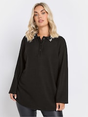 Yours Curve Black Collared Jewel Jumper - Image 1 of 5