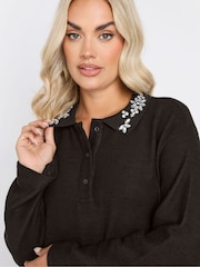 Yours Curve Black Collared Jewel Jumper - Image 4 of 5