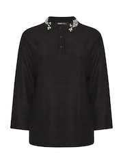 Yours Curve Black Collared Jewel Jumper - Image 5 of 5
