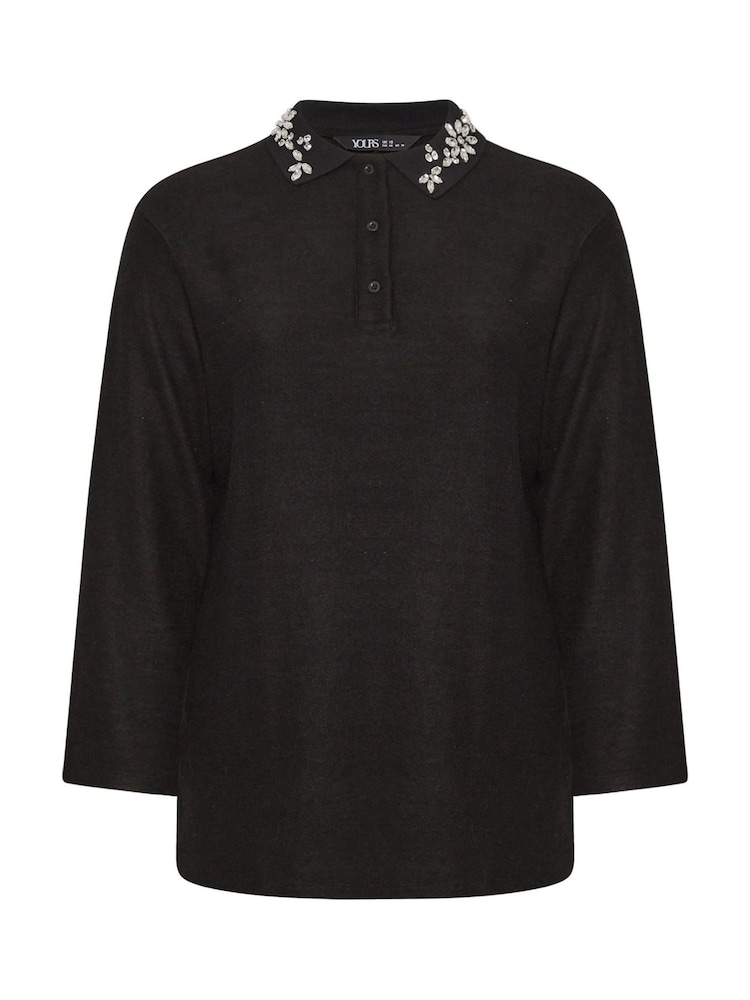 Yours Curve Black Collared Jewel Jumper - Image 5 of 5