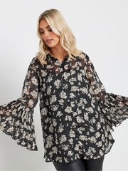 Yours Curve Black Pleated Back Shirt - Image 1 of 5