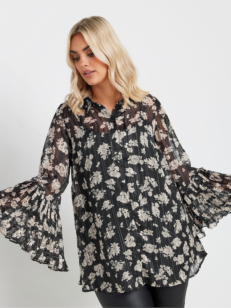 Yours Curve Black Pleated Back Shirt - Image 1 of 5