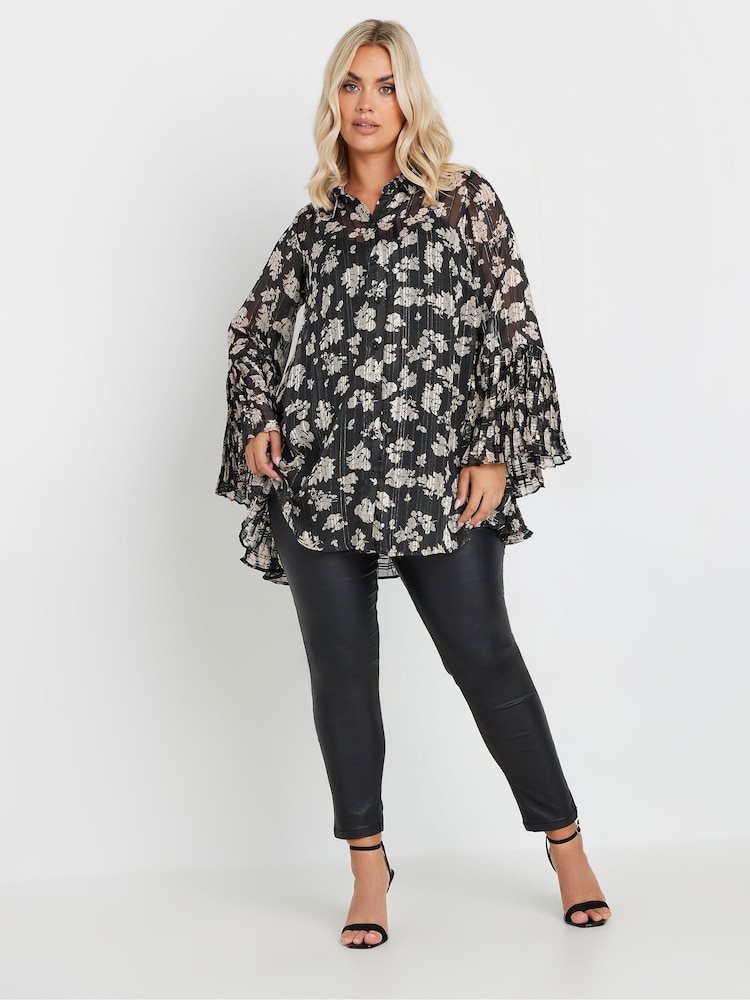 Yours Curve Black Pleated Back Shirt - Image 2 of 5