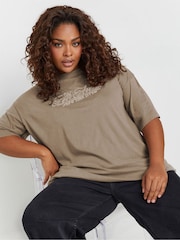 Yours Curve Brown Oversized Acid Wash Fifth Avenue 100% Cotton T-Shirt - Image 1 of 5