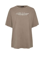 Yours Curve Brown Oversized Acid Wash Fifth Avenue 100% Cotton T-Shirt - Image 5 of 5
