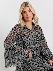 Yours Curve Black Pleated Back Shirt - Image 1 of 5
