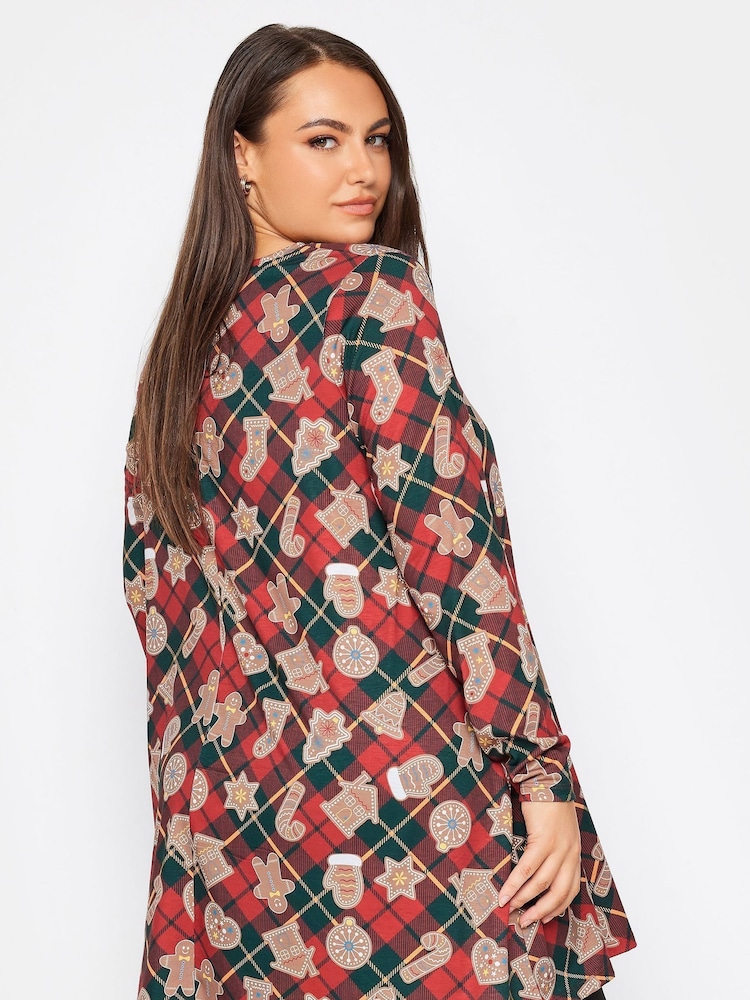 Yours Curve Red Novelty Long Sleeve Gingerbread Christmas Tunic - Image 2 of 4